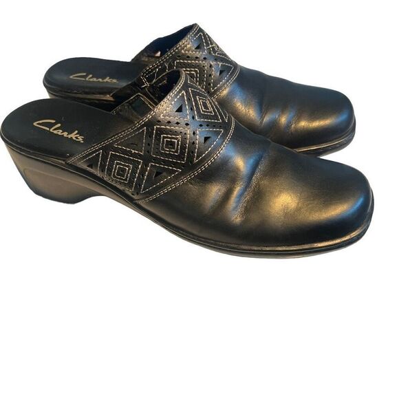 Clarks Black Leather Slip-On Mules Size 10M - Picture 3 of 12